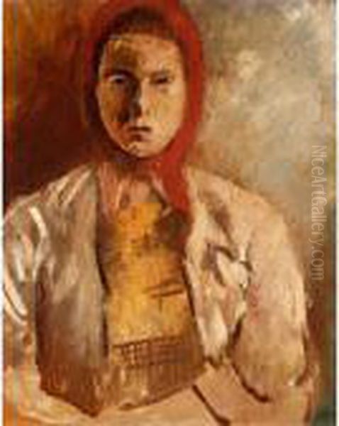 Femme Au Foulard Rouge Oil Painting by Charles Georges Dufresne