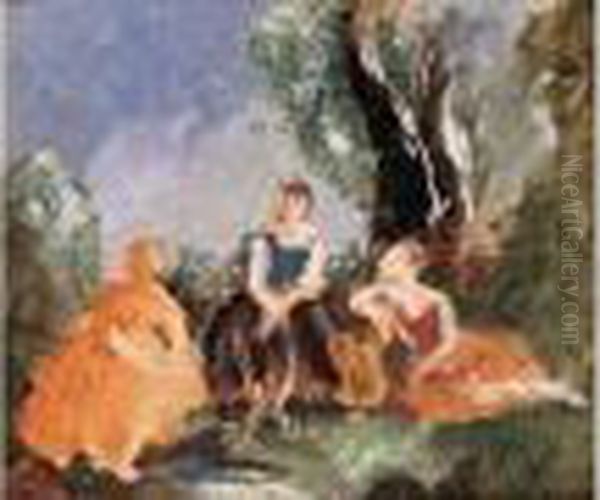 Trois Femmes Dans Un Jardin Oil Painting by Charles Georges Dufresne