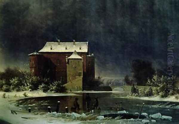 Haunted House in the Snow 1848 Oil Painting by Georg Emil Libert