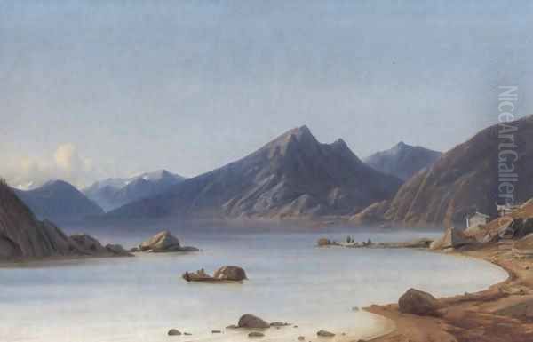 Fishing on a Fjord Oil Painting by Georg Emil Libert