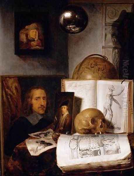 Still Life with a Skull 1635-1640 Oil Painting by Simon Luttichuijs