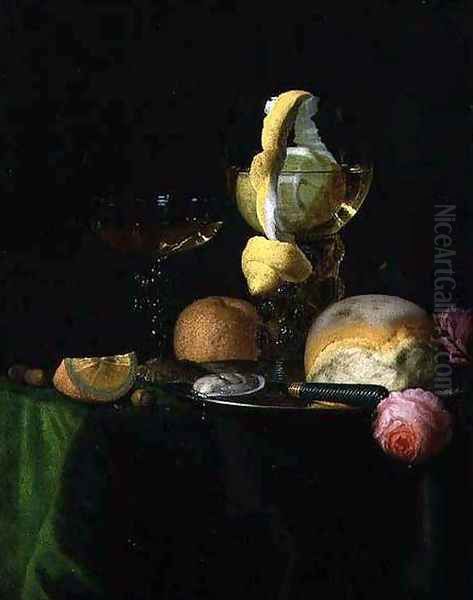 Still-Life with a Peeled Lemon in a Roemer Oil Painting by Simon Luttichuijs