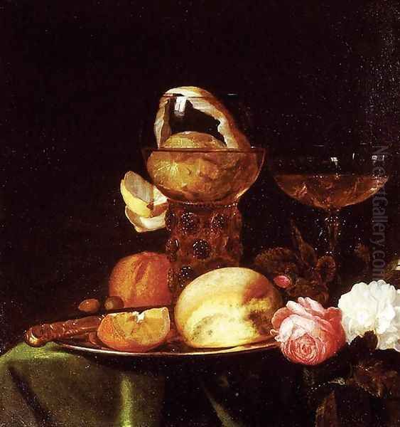 Still-Life with Fruit and Roses 1647-49 Oil Painting by Simon Luttichuijs