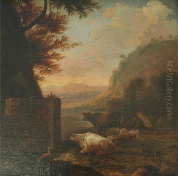 Pastoral Scene With Cattle And Sheep Oil Painting by Gaspard Dughet Poussin