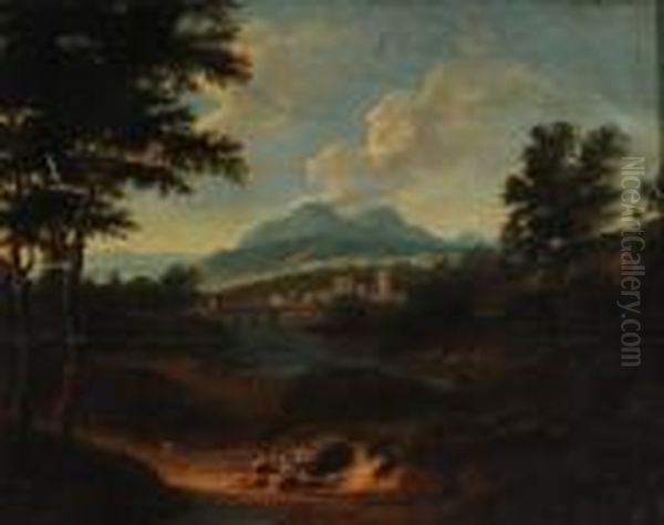 La Valle Del Tevere Sullo Sfondo Del Montesoratte Oil Painting by Gaspard Dughet Poussin