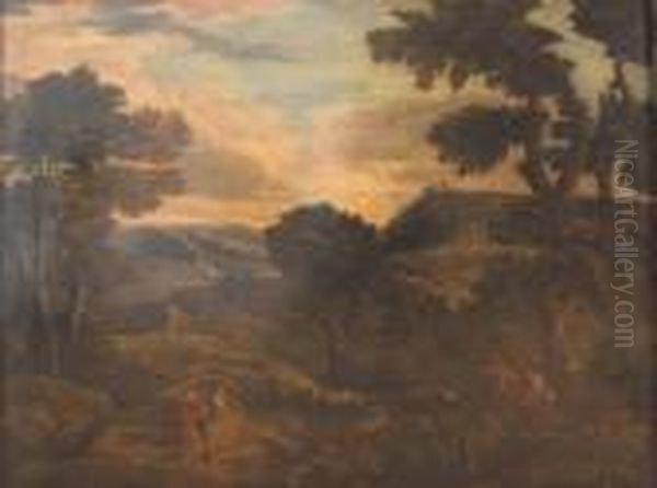 Paesaggio Laziale Con Figure Oil Painting by Gaspard Dughet Poussin