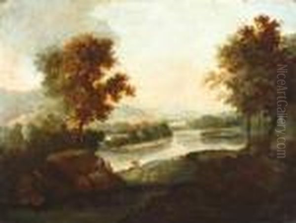 Rivierlandschap Met Figuren En Vee Oil Painting by Gaspard Dughet Poussin