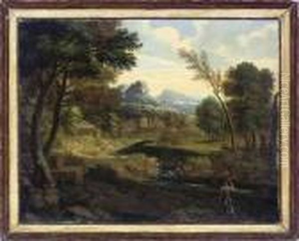 An Italianate River Landscape With A Figure On A Track Oil Painting by Gaspard Dughet Poussin