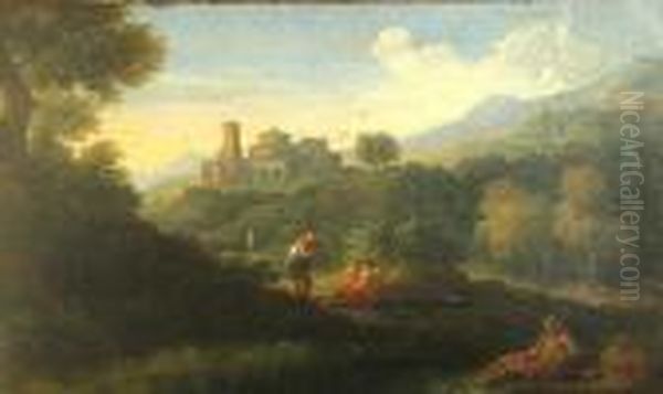 An Extensive Landscape With Classical Figuresin The Foreground Oil Painting by Gaspard Dughet Poussin