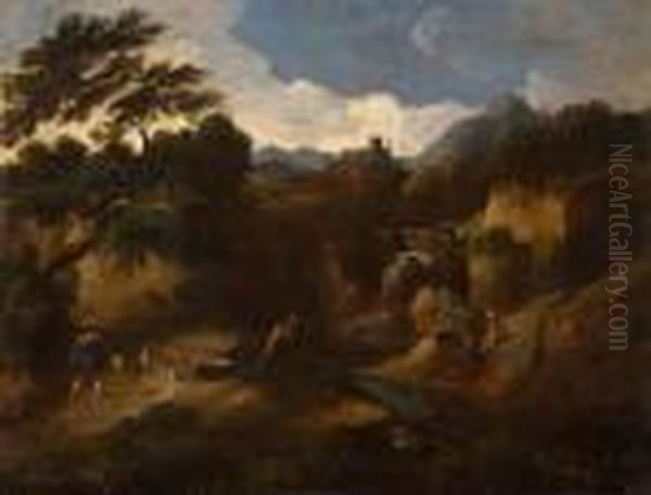 Veduta Fantastica Di Paesaggio Laziale Oil Painting by Gaspard Dughet Poussin