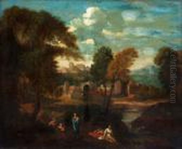 Pastoral Landscape With Figure Oil Painting by Gaspard Dughet Poussin