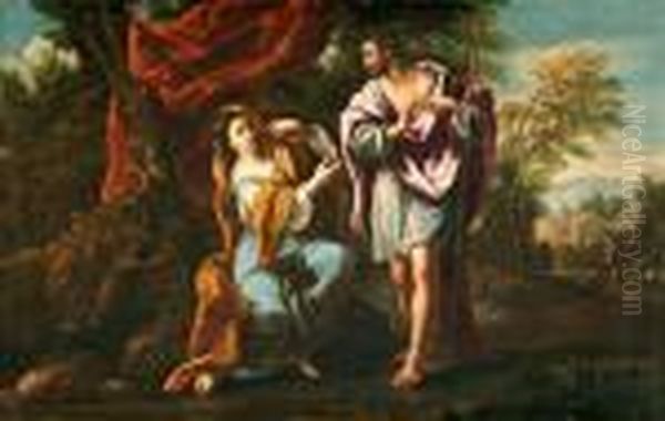 Hans Krets, Jacob Och Rakel Oil Painting by Gaspard Dughet Poussin