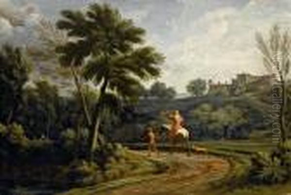 Paesaggio Con Cavaliere Oil Painting by Gaspard Dughet Poussin