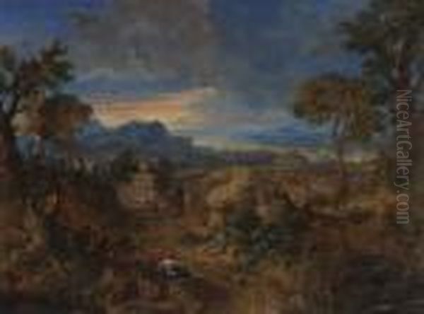 Paesaggio Romano Con Figure Oil Painting by Gaspard Dughet Poussin