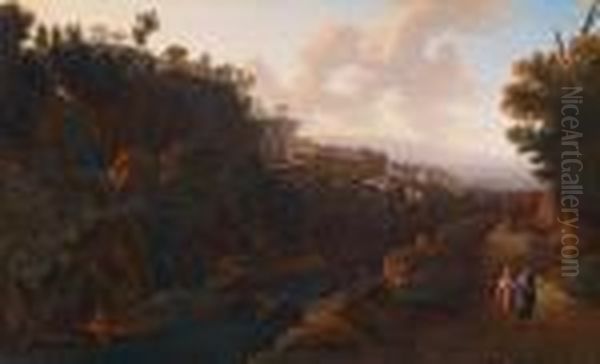 Eine Ansicht Von Tivoli Mit 
Demtempel Der Sibilla Tiburtina Und Dem Grosen Wasserfall Imvordergrund Oil Painting by Gaspard Dughet Poussin