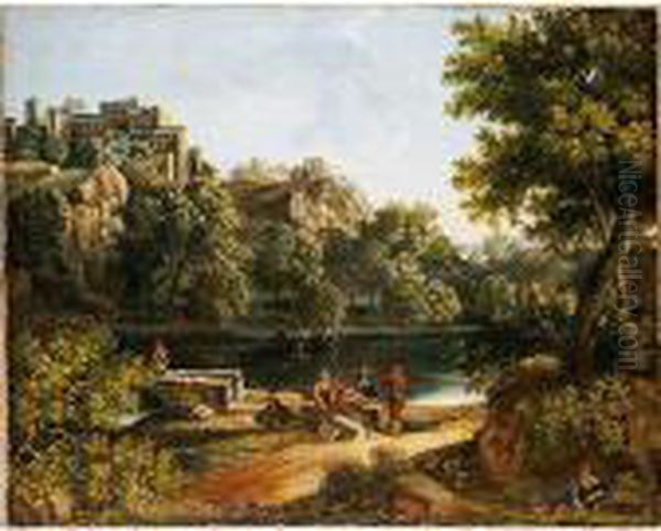 Paisaje Del Lazio Con Figuras Oil Painting by Gaspard Dughet Poussin