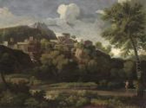 An Italianate Landscape Oil Painting by Gaspard Dughet Poussin