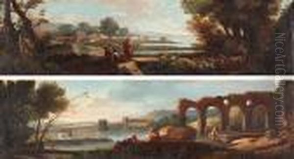 L 
Paisaje Con Pastores Y Paisaje Con Un Acueducto Oil Painting by Gaspard Dughet Poussin