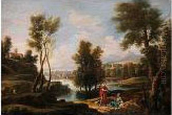 Paisaje Del Lazio Con Dos Figuras Oil Painting by Gaspard Dughet Poussin