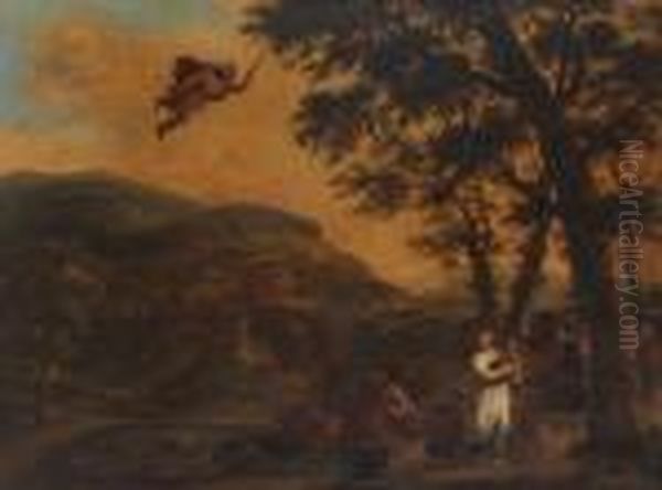 Nachfolge - Merkur Erblickt Herse Oil Painting by Gaspard Dughet Poussin