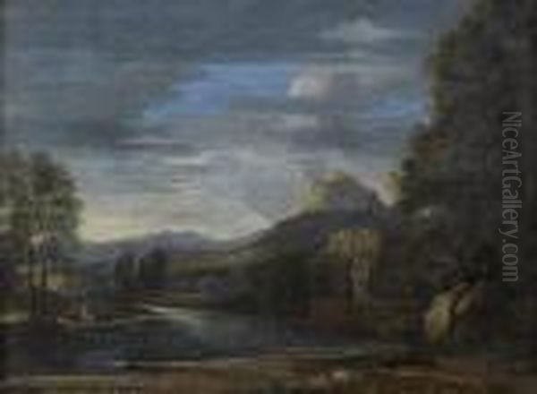 Paysage Classique Traverse Par Une Riviere Oil Painting by Gaspard Dughet Poussin