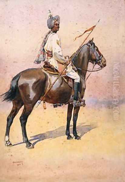 Jodphur Sardar Risala Ratore Rajput Oil Painting by Alfred Crowdy Lovett