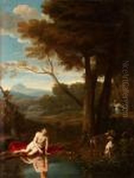 Landskap Med Narcissus Och Eko Oil Painting by Gaspard Dughet Poussin