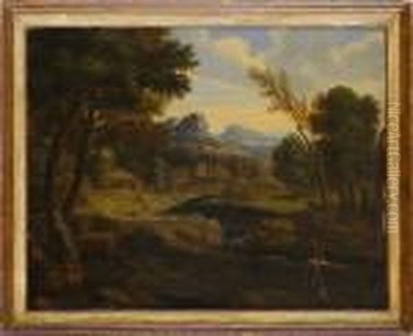 Dughet: Figures In An Idyllic Village Oil Painting by Gaspard Dughet Poussin