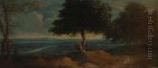 Paesaggio Di Campagna Con Figure Sullo Sfondo Della Valle Del Tevere Oil Painting by Gaspard Dughet Poussin