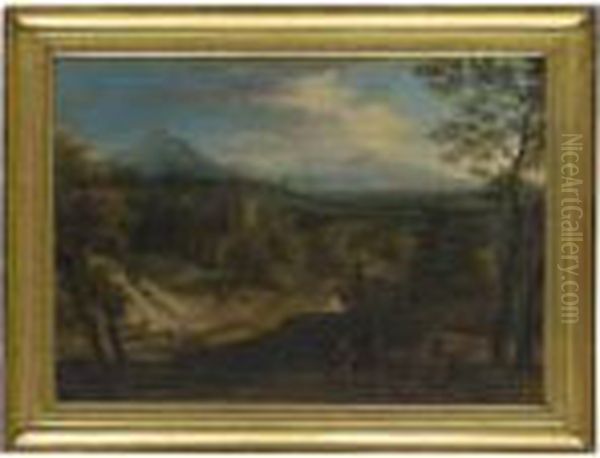 Landscape With Christ On The Road To Emmaus Oil Painting by Gaspard Dughet Poussin