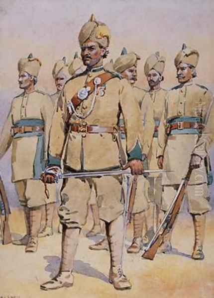 Soldiers of the 33rd Punjabis Subadar Punjabi Musalmans Oil Painting by Alfred Crowdy Lovett