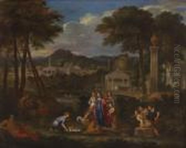 Die Auffindung Des Mosesknaben Oil Painting by Gaspard Dughet Poussin