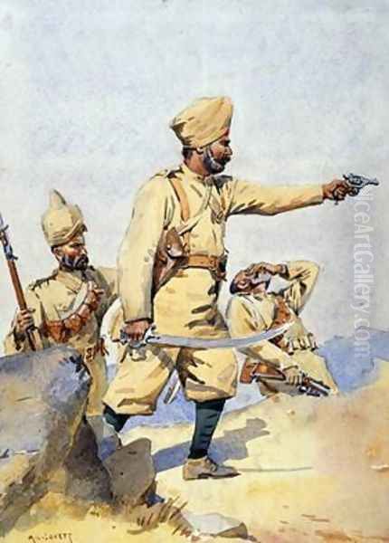 Soldiers of the 24th Punjabis Malikdin Khel Afridi and Subadar Jay Sikh Oil Painting by Alfred Crowdy Lovett