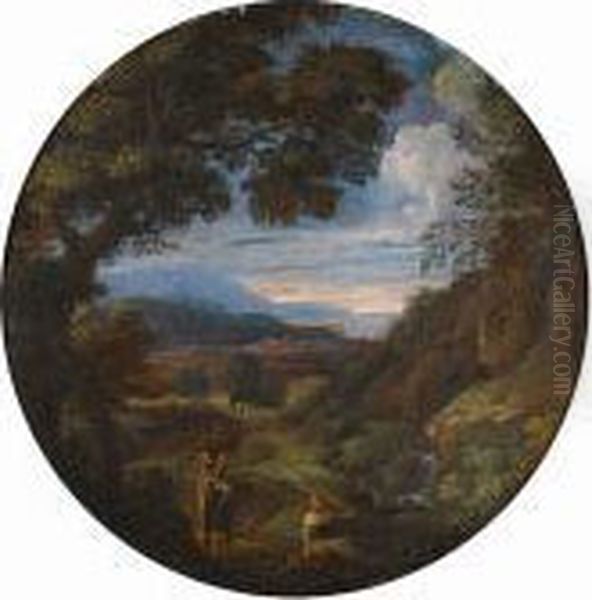 An Italianate Landscape With Soldiers Resting In The Foreground Oil Painting by Gaspard Dughet Poussin