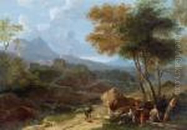 Paesaggio Momtuoso Meridionale Con Una Fortificazione E Figure Oil Painting by Gaspard Dughet Poussin