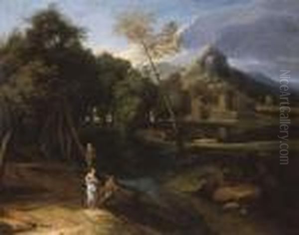 Un Paysage Italianisant Avec Des Personnages A L'antique Oil Painting by Gaspard Dughet Poussin