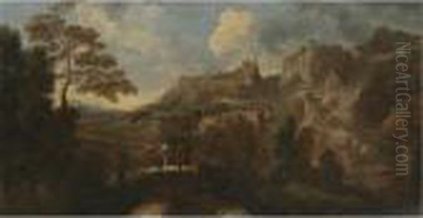 Southern Landscape With Figures On A Path Oil Painting by Gaspard Dughet Poussin