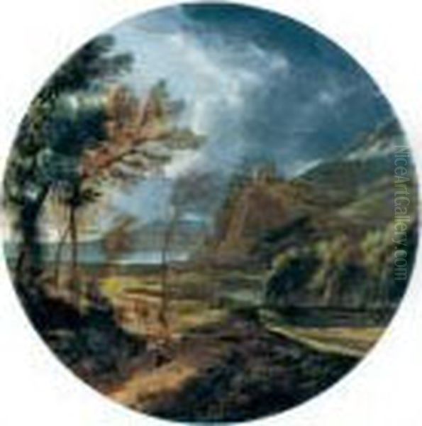 A Stormy Landscape With Travelers By A Cliff Oil Painting by Gaspard Dughet Poussin