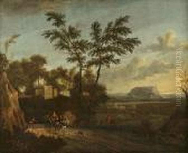 Landscape With Travellers Oil Painting by Gaspard Dughet Poussin