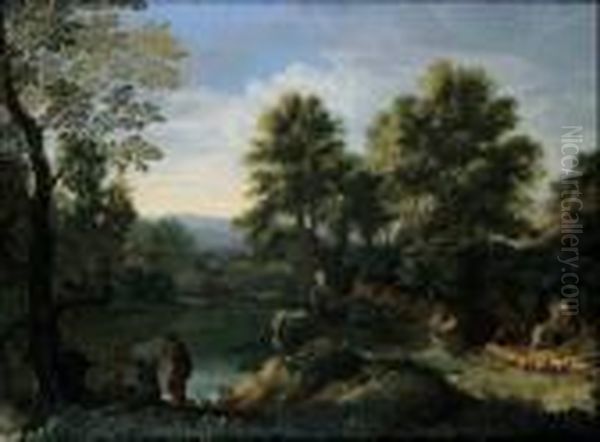 Paesaggio Con Figure Oil Painting by Gaspard Dughet Poussin