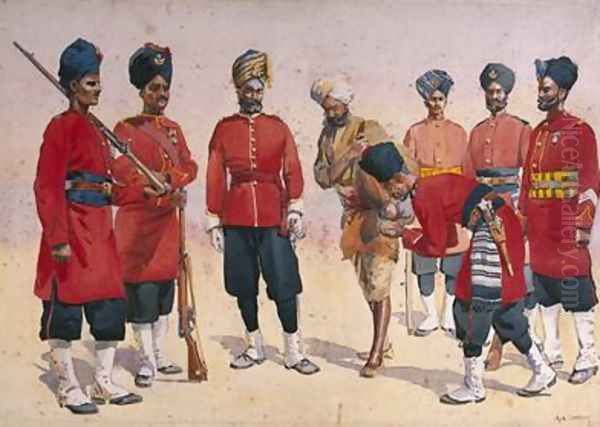 Soldiers of the Rajput Regiment Oil Painting by Alfred Crowdy Lovett