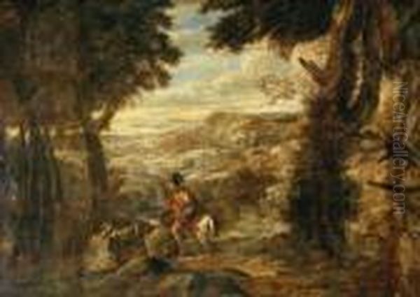 Paisaje Con La Escena De La Caridad De San Martin Oil Painting by Gaspard Dughet Poussin