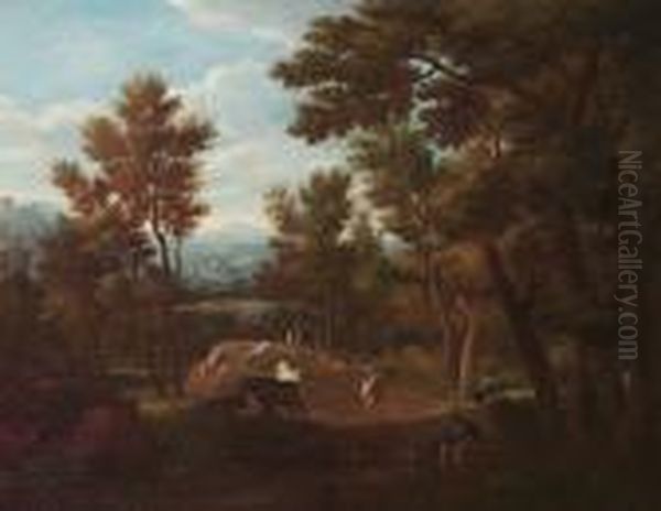 An Arcadian Landscape With A Drover And Cattle Oil Painting by Gaspard Dughet Poussin