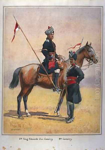 Soldiers of the 6th Edwards Own Cavalry and the 8th Cavalry Oil Painting by Alfred Crowdy Lovett