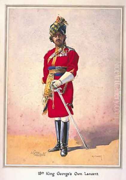 Honorary Lieutenant Hon Malik Umar Hayat Khan CIE Tiwana of Ahahpur Punjabi Musalman Oil Painting by Alfred Crowdy Lovett