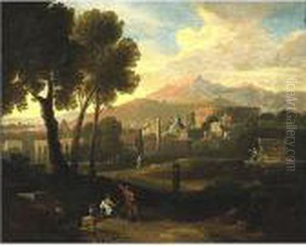 Figures In A Landscape Oil Painting by Gaspard Dughet Poussin