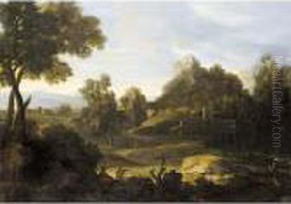 A Classical Landscape With Arcadian Figures Oil Painting by Gaspard Dughet Poussin