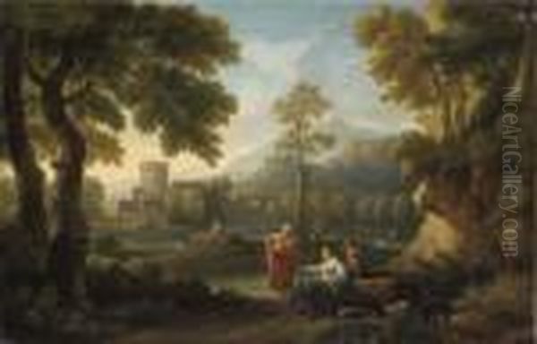 A Pastoral Landscape With 
Figures Resting; And A Landscape Withfigures And Classical Ruins Beyond Oil Painting by Gaspard Dughet Poussin