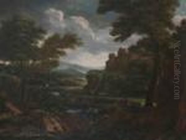 Paesaggio Fluviale Con Pescatori Oil Painting by Gaspard Dughet Poussin