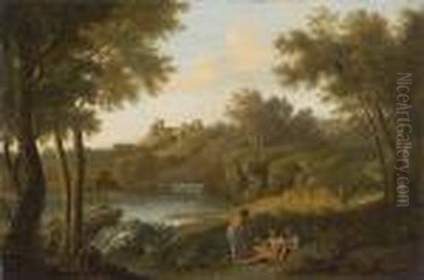 Sudliche Landschaft Mit Wasserfall
 Und Figurenstaffage. Oil Painting by Gaspard Dughet Poussin